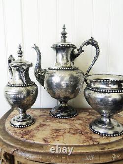 Fine Antique Victorian 3pc. Meriden Britannia Silver Plated Tea Set cica 1875