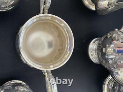 Fisher Sterling Silver 6 PCS Tea Set Hand Chased Early Georgian Pattern 2870 gr