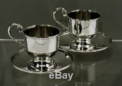 Fisher Sterling Silver Tea Set 2 Cups & Saucers CARTIER POUCHES