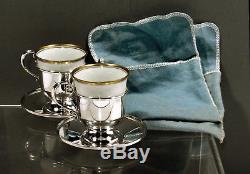 Fisher Sterling Tea Set 2 Cups & Saucers & Liners CARTIER POUCHES