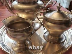 Forbes Silver Plate Co 172 Set Of 4 Coffe / Tea Pot Sugar Creamer Cup Platter
