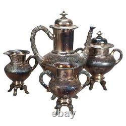 Four Piece Antique Footed Silver Plated Tea Set C1890