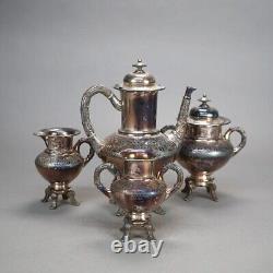 Four Piece Antique Footed Silver Plated Tea Set C1890