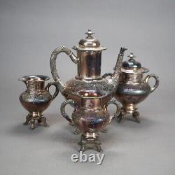 Four Piece Antique Footed Silver Plated Tea Set C1890