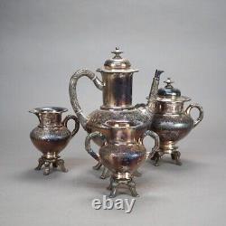 Four Piece Antique Footed Silver Plated Tea Set C1890