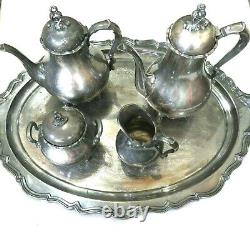 French Provincial Reed & Barton 7040 Silver Plate Tea Coffee Set with Tray