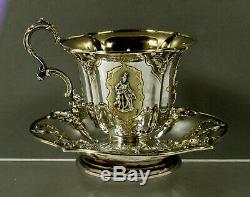 French Sterling Tea Set Cup & Saucer c1840 Martial Fray, Paris