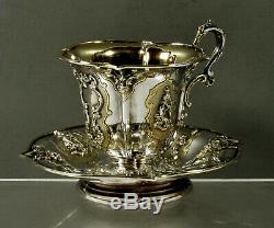 French Sterling Tea Set Cup & Saucer c1840 Martial Fray, Paris