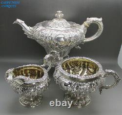 GEORGIAN SCOTTISH ORNATE SOLID STERLING SILVER 3PS TEA SET 1390g EDINBURGH 1834