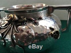 GORHAM Japanese Aesthetic Sterling Tea Set Hammered, Applied Insects & Fish