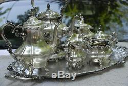 GORHAM ROSEWOOD PATTERN COFFEE /TEA SILVER PLATED 1940's 7PC SET