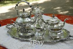 GORHAM ROSEWOOD PATTERN COFFEE /TEA SILVER PLATED 1940's 7PC SET