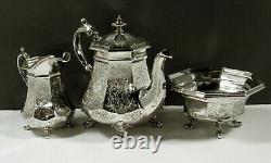 Gelston Ladd Co. Silver Tea Set c1840 CHINESE MANNER