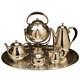 Georg Jensen Sterling Silver Cosmos Coffee Tea Set Service Kettle Stand Tray #45