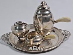 Georg Jensen style Blossom Sterling Silver Coffee Set Tray Tea Pot