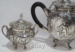 Georg Roth & Co. German 800 Silver Three Piece Tea Set Circa 1900