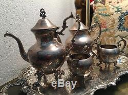 Georgeous Vintage 5 pc Set Birmingham Silver Company Silver On Copper Tea/Coffee