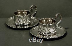 German Silver Tea Set 2 Cups $ Saucers Signed