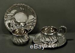 German Silver Tea Set 2 Cups $ Saucers Signed