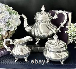German Silver Tea Set 3 Piece Personal Tea Pot Sugar Bowl Creamer 835 Silver