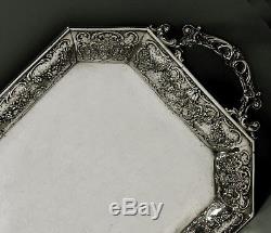 German Silver Tea Set Tray c1895 SIGNED BACCHUS SCENES