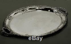 German Sterling Tea Set Tray c1890 SIGNED HAND DECORATED