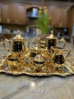 Gold coffee tea set with tray