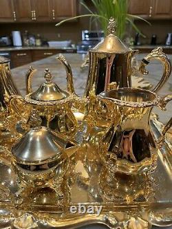 Gold coffee tea set with tray