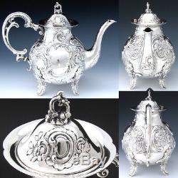 Gorgeous Antique Continental Silver 4pc Coffee & Tea Set, Ornate Louis XV Style