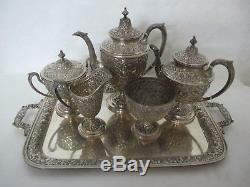 Gorgeous Manchester Southern Rose Repousse Sterling Silver Tea Set With 7 Pcs