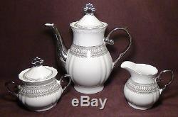 Gorgeous Silver Accent Fine Porcelain China Coffee / Tea Set