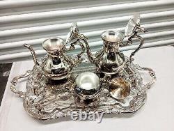 Gorgeous Vintage silver plate 2 teapots and Sugar Bowl set with tray