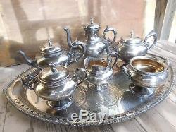 Gorham 1872 Sterling Silver 6 Pc Tea Coffee Set Beaded Bands Floral Spout #780