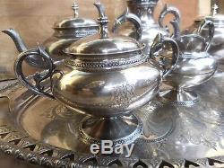 Gorham 1872 Sterling Silver 6 Pc Tea Coffee Set Beaded Bands Floral Spout #780