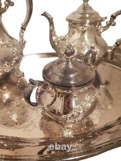 Gorham Buttercup Silver Plated 5pc Coffee Tea Set Excellent Creamer Sugar Tray