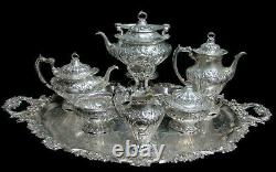 Gorham Chantilly Grand Sterling Silver 6 Piece On Sp Tray Tea & Coffee Set #a597
