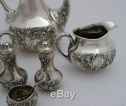 Gorham Fleury Sterling Silver Bachelor Individual Coffee / Tea Set Shakers Salt