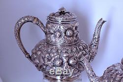 Gorham Sterling Silver Repousse Tea Coffee Set 5 pc #1333 Mfg Date Mark 1890