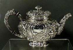 Gorham Sterling Tea Set c1890 Hand Decorated 63 Ounces