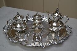 Gorham Strasbourg Sterling Silver Five Piece Coffee and Tea Set + Serving Tray