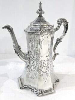 Gothic Revival Antique English Sterling Silver Tea Set. 1852. STUNNING