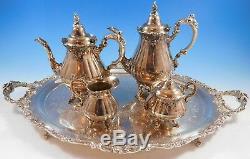 Grande Baroque by Wallace Silverplate Tea Set 4pc with Tray (#2269)