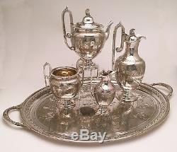 Greco-Roman Style English Sterling Tea Set with Tray by Martin, Hall & Co. Ca 1874