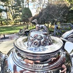 HISTORIC c1848 J. C. MOORE PRE-TIFFANY COIN SILVER FIGURAL WHIPPET TOPPED TEA SET