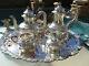 Huge 5pc Old Tea Coffee Set Tray German Repousse Sterling Silver Heavy Handmade