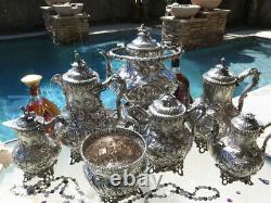 HUGE 7pc EARLY AMERICAN TEA COFFEE SET KETTLE REPOUSSE 950 STERLING SILVER 255oz