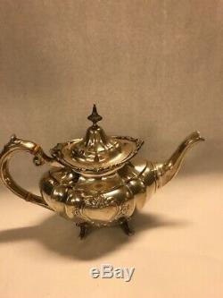 Hampton Court Shield Reed Barton Sterling Silver Tea Set 4pc TRAY 2314g