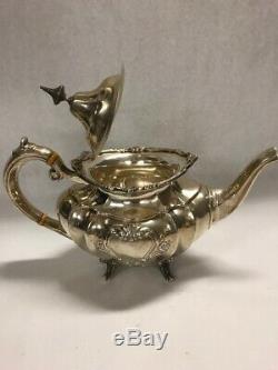 Hampton Court Shield Reed Barton Sterling Silver Tea Set 4pc TRAY 2314g