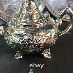 Handmade Moroccan Luxurious Tea Set, 6 Cups Tea Glasses, Teapot, Tea Tray NEW