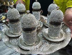 Handmade Turkish Swarovski Coated Copper/Glass Water-Tea-Zamzam Serving Set